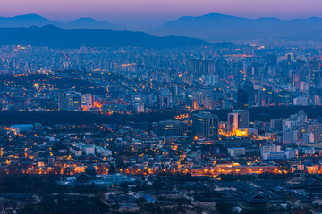 Aerial view of Seoul City Skyline at Night,South Korea