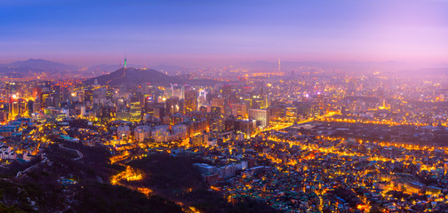 Aerial view of Seoul City Skyline at Night,South Korea