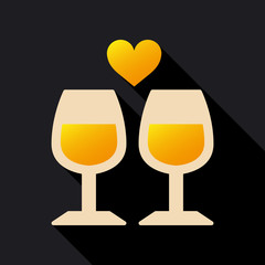 Two glasses of wine or champagne. Cheers icon. Vector illustration. heart