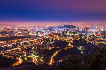 Aerial view of Seoul City Skyline at Night,South Korea