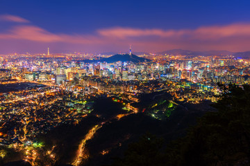 Aerial view of Seoul City Skyline at Night,South Korea
