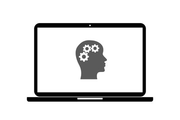 Laptop - Kopf mit Zahnrädern - Gehirnjogging