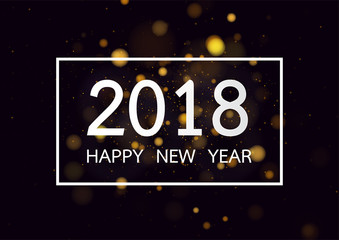 Happy new year 2018 with gold bokeh and defocused lights style background. Vector illustration