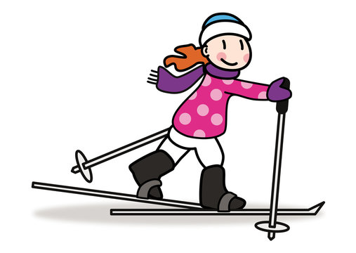 M&auml;dchen macht Skilanglauf. Illustration im Cartoon Stil