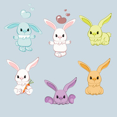 Cartoon rabbit with different pose