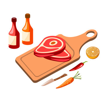 Red Meat Icon In Isometric