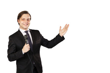 Man in suit with microphone