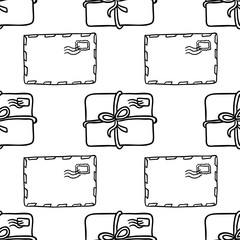Envelope and parcels seamless mail pattern. Texture for wallpaper, fills, web page background.