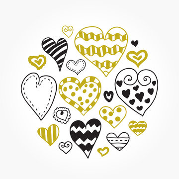 Doodle hearts set. Beautiful vector design.