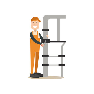 Professional plumber vector illustration in flat style
