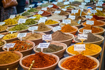Spices at the market in the old city Jerusalem, Israel.