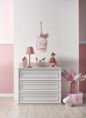 modern home design  decorated for baby girls white wall and pink background interior style
