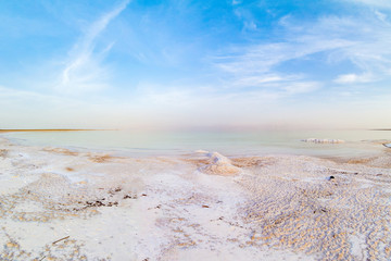 Salty coast of the Dead Sea, Israel.
