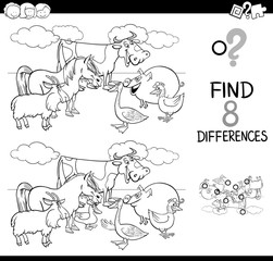 differences activity with farm animals color book