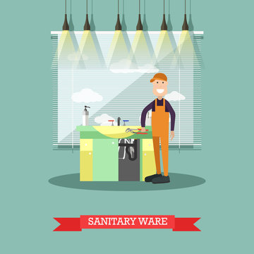 Sanitary ware concept vector illustration in flat style