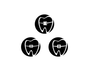 Line Art Circle Dental Dentist with Brace or Stirrup Teeth for Medicine Logo Symbol