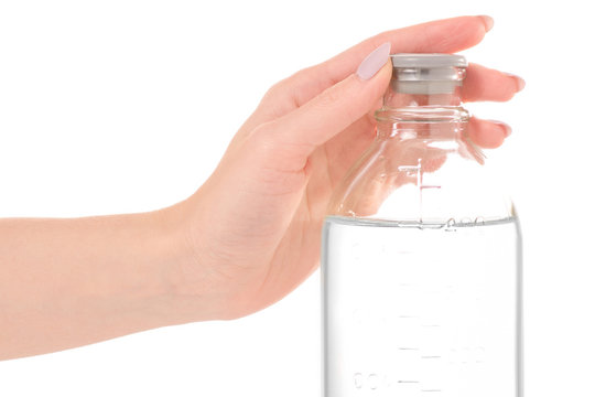 Bottle With Medical Alcohol Disinfection In Hand