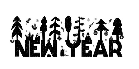 New year greeting holiday card in b and w style. Vector