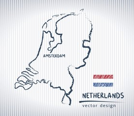 Netherlands vector chalk drawing map isolated on a white background