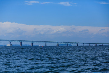 Fototapeta premium Span of Steel Bridge Over Blue Water