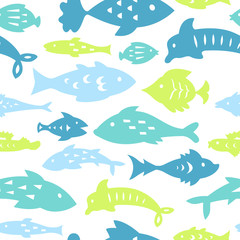 Seamless pattern with sea fishes. Texture for wallpaper, fills, web page background.
