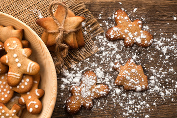 Ginger biscuits on a wooden closeup background 