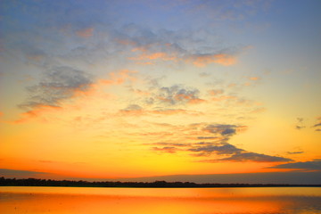Beautiful sunset colors over flooded field