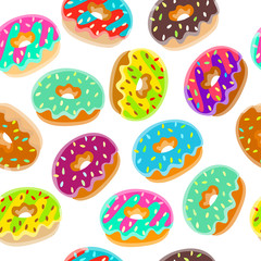 Fototapeta na wymiar Seamless pattern with colorful donuts. Can be used for textile, website background, book cover, packaging.