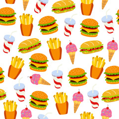 Fast food pattern. Endless texture for wallpaper, fill,  web page background, surface texture.