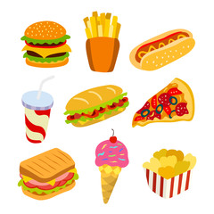 Set of fast food icons. Colorful template for you design, web and mobile applications.