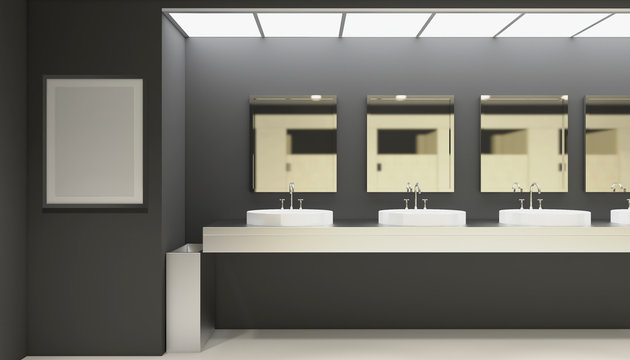 Contemporary interior of public toilet. 3D rendering. Empty picture