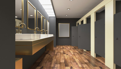 Public female restroom. 3D rendering. Empty picture