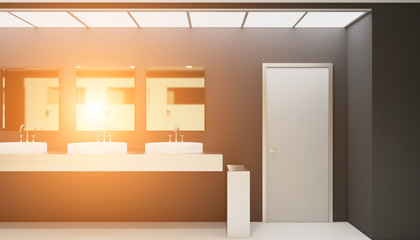 Fototapeta na wymiar Hotel bathroom peeing toilet. 3D rendering. Sunset