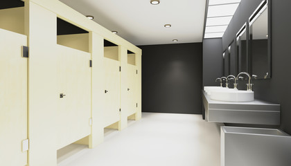 Hotel bathroom peeing toilet. 3D rendering.