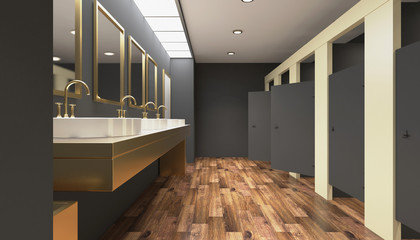 Contemporary interior of public toilet. 3D rendering.
