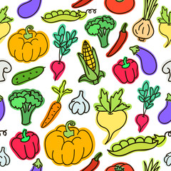 Vector pattern of seamless background with vegetables. Texture for wallpaper, fills, web page background.
