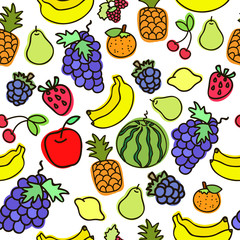 Fruit doodles seamless vector pattern. Texture for wallpaper, fills, web page background.