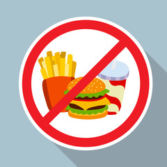 No hamburger, french fries and soft drink allowed sign. Vector illustration for your cute design.