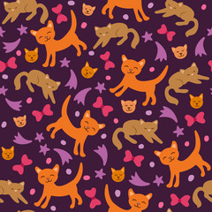 Vector pattern with cats and kittens. Can be used for textile, website background, book cover, packaging.