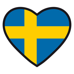 Flag of Sweden in the shape of Heart with contrasting contour, symbol of love for his country, patriotism, icon for Independence Day.