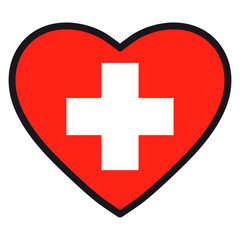 Flag of Switzerland in the shape of Heart with contrasting contour, symbol of love for his country, patriotism, icon for Independence Day.