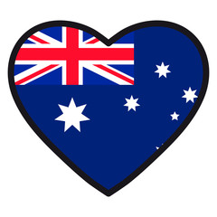 Flag of Australia in the shape of Heart with contrasting contour, symbol of love for his country, patriotism, icon for Independence Day.