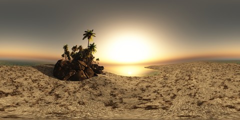 panoramia of tropical beach. made with one 360 degree lense. ready for virtual reality