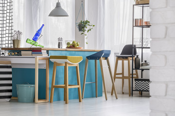 Designer bar stools in kitchen