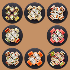 Collage of assorted sushi sets