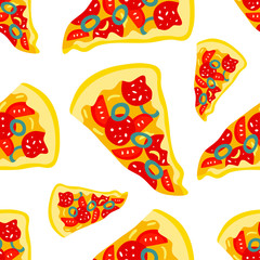 Vector seamless pattern with pizza. Texture for wallpaper, fills, web page background.