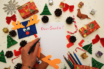 Child writing letter to Santa Claus