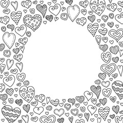Vector frame with doodle hearts. Colorful template for you design, web and mobile applications.