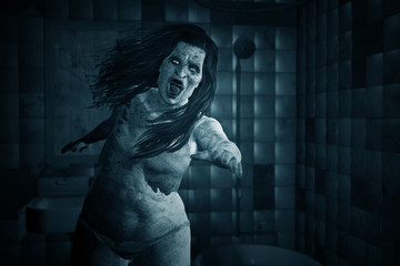 3d illustration of scary ghost woman in the dark,Horror background