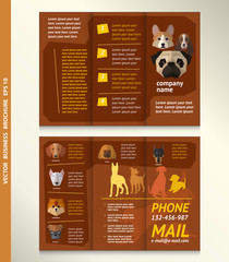 Business brochure template with face of dogs, vector design. Vector illustration for your cute design.